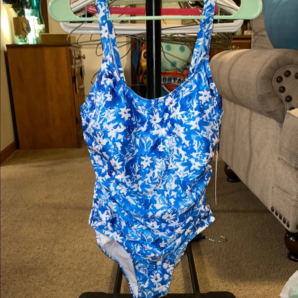 Nicole Miller Blue and White Floral One Piece Swimsuit